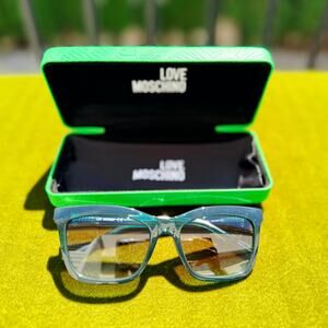 NEW Love Moschino Transparent Green Square Sunglasses with Neon Case | MOL057/S